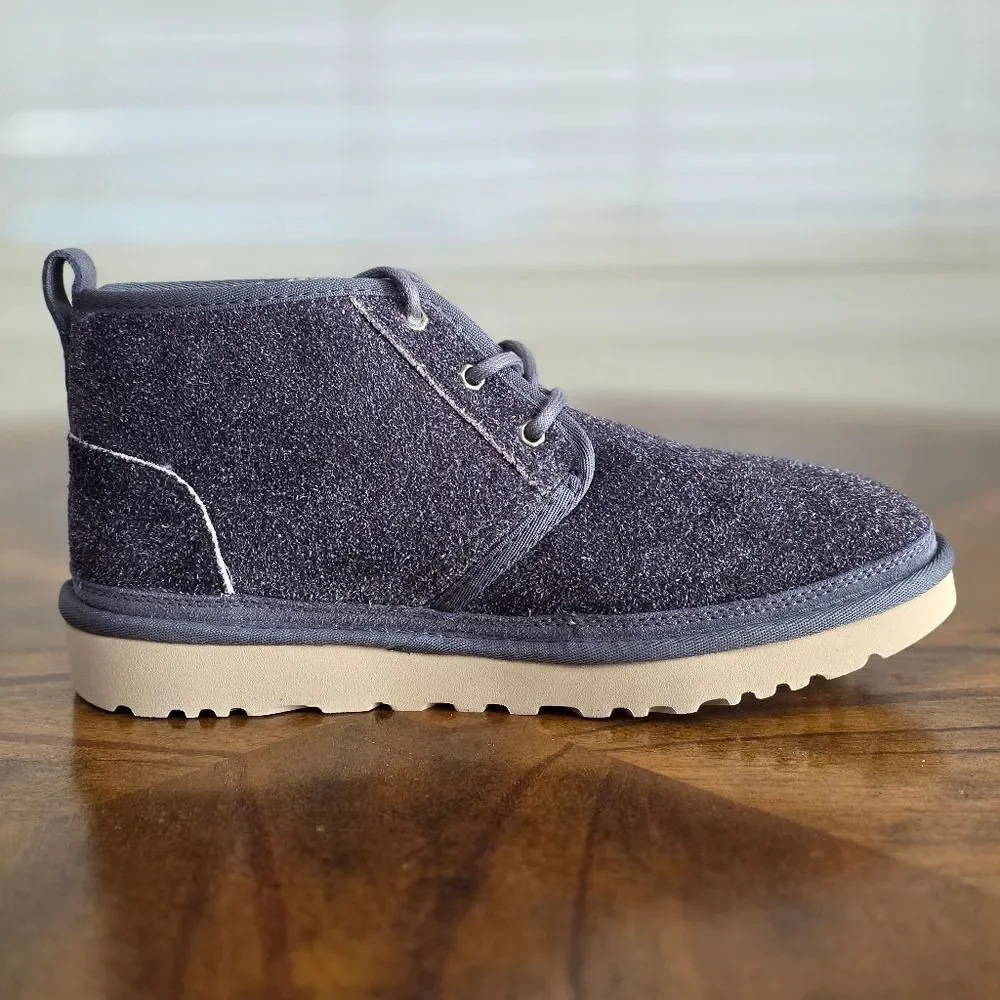 UGG Neumel Shaggy Suede Chukka Boots Dark Grey Men's Size 8 Real Fur New 1158219